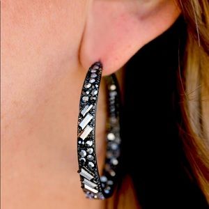 GLITZY Black Hoop Earrings